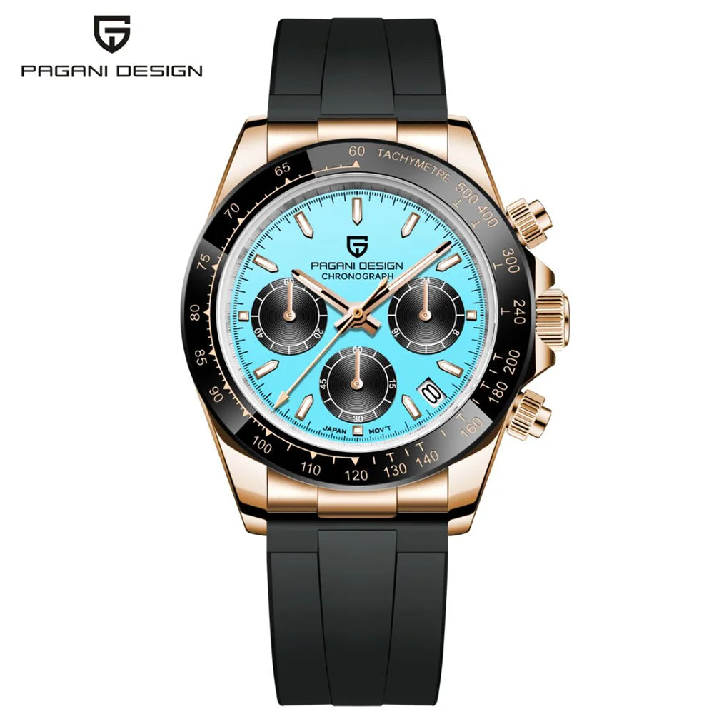 Cronógrafo DM para hombre – Esfera azul celeste, diseño retro