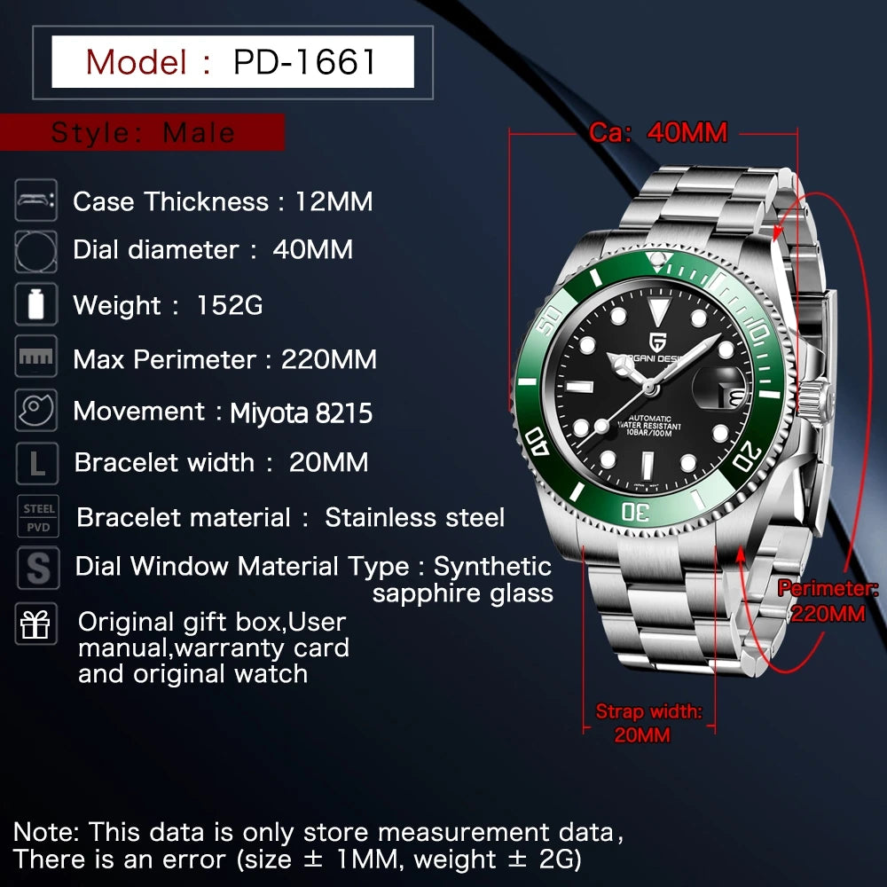 DM Automatikuhr – Saphirglas, Elegantes Design, Wasserdicht
