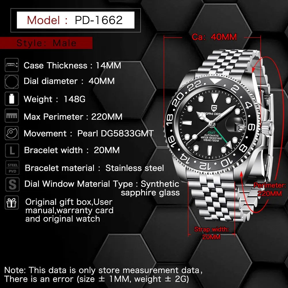 Royal Zeit GMT Automatic Watch – Ceramic Bezel, 10 Bar Water Resistant