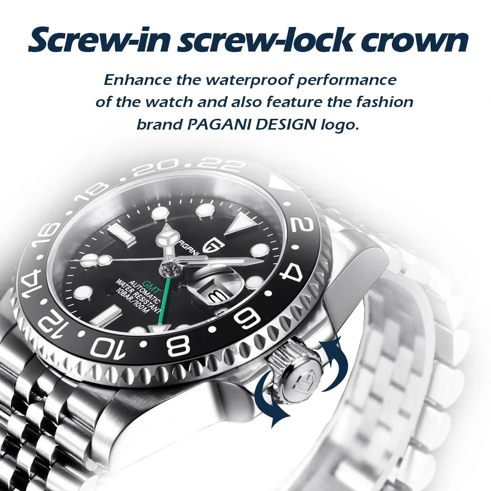 Royal Zeit GMT Automatic Watch – Ceramic Bezel, 10 Bar Water Resistant
