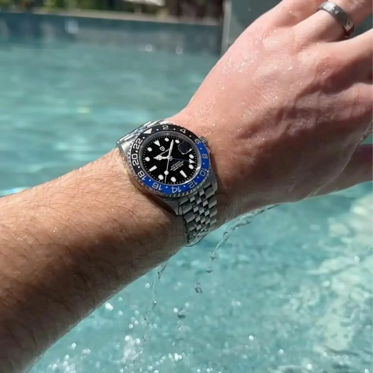 DM GMT-Uhr Luxus – Keramiklünette, Saphirglas, 100m Wasserdicht