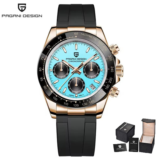 Cronógrafo DM para hombre – Esfera azul celeste, diseño retro